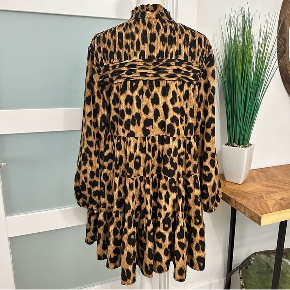 Muche Muchette Rina Leopard Print Tiered Mini Dress One Size Flowy Summer EUC - Picture 9 of 10